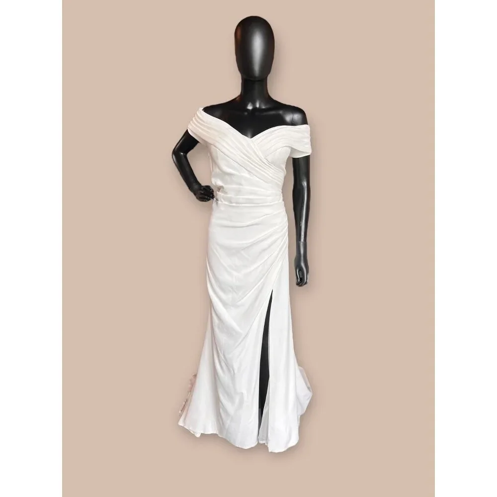 Side Ruched Off Shoulder Wedding Gown - Picture 1 of 6